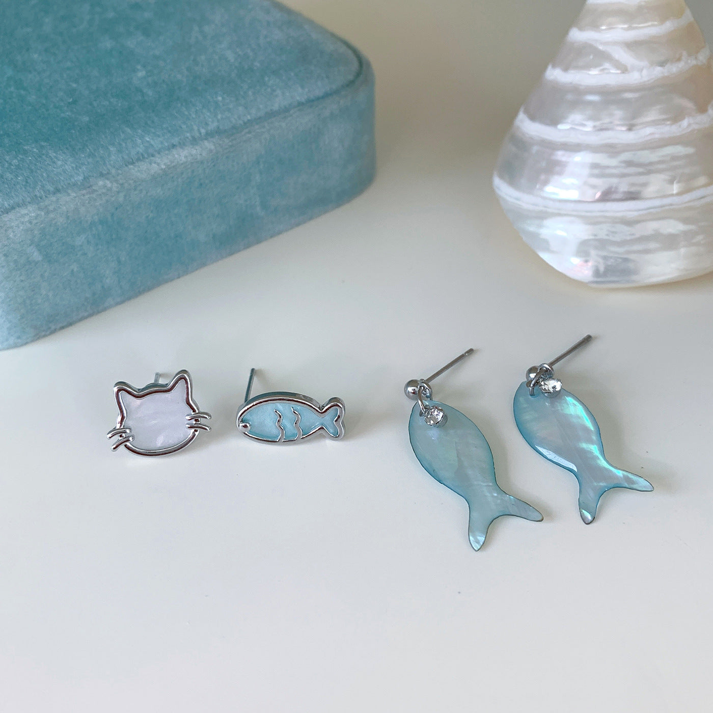 Wholesale Cat Fish Earrings Silver Needle Ocean Fresh Simple Cartoon Cute Earrings
