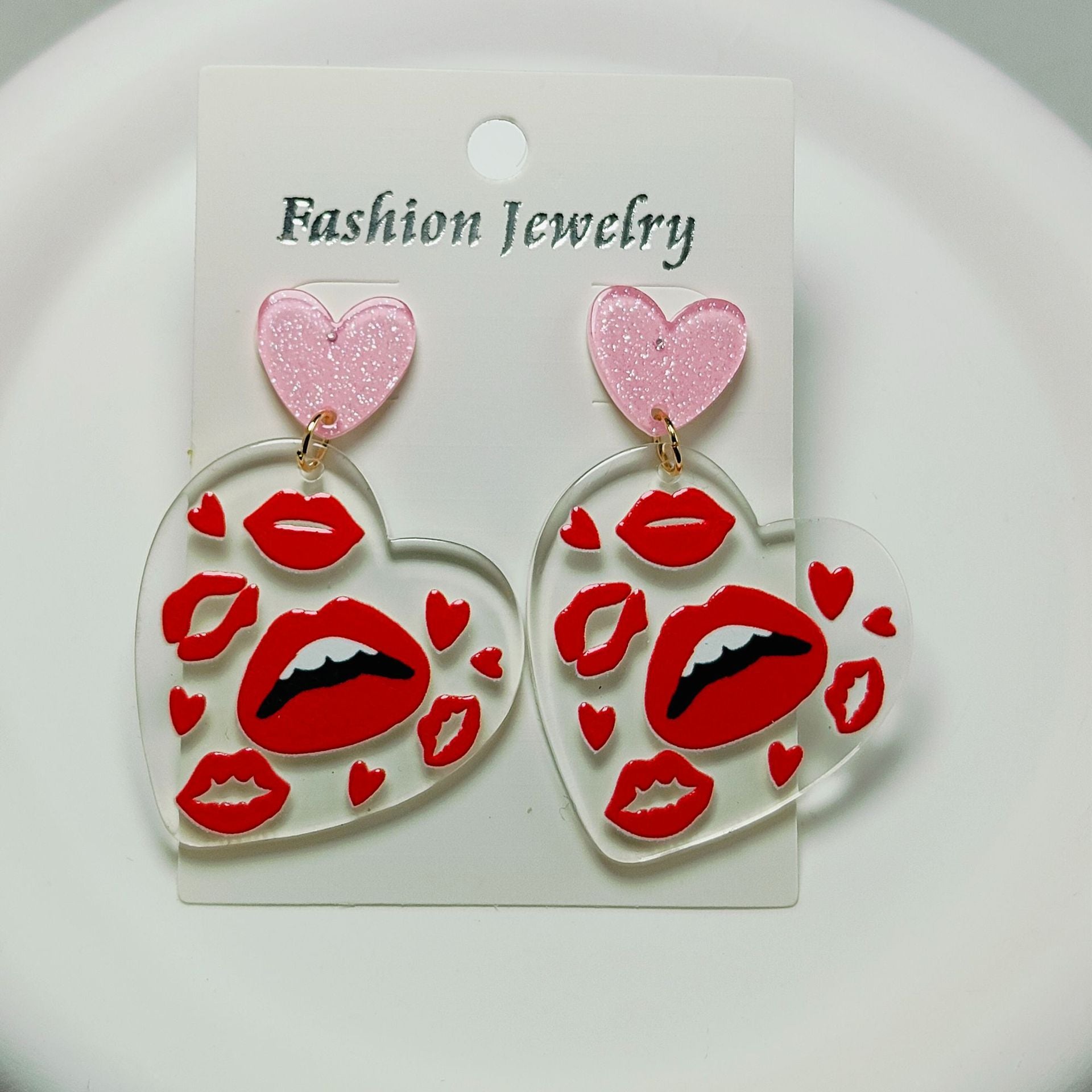 Wholesale Acrylic Plate Earrings Valentine's Day Sweet Love Red Lip Jewelry ACC-ES-Qiyu019