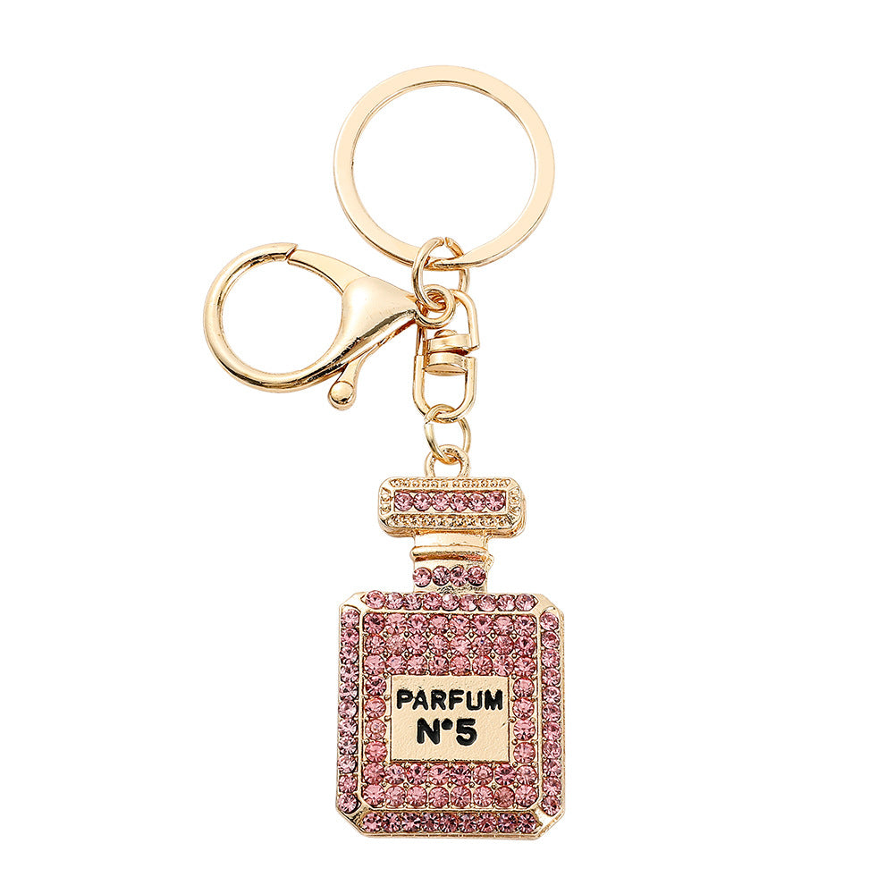 Wholesale  creative fashion rhinestone  keychain full diamond perfume bottle  keychain