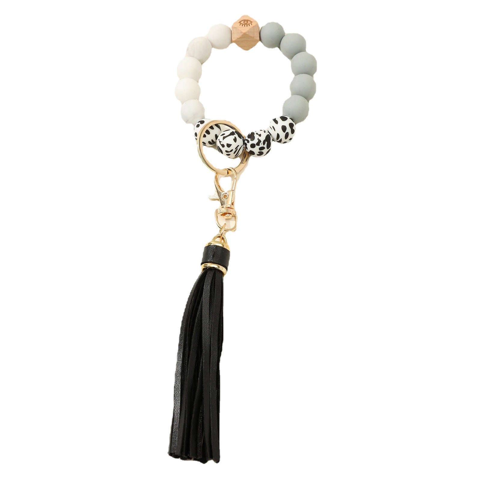 Wholesale Silicone Beads Bracelet Wooden Beads Keychain Wristlet Keychain ACC-KC-Jinz003