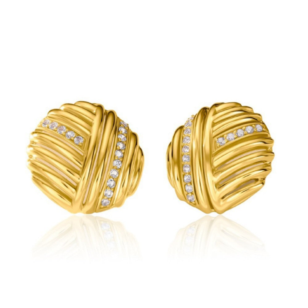 Wholesale 18K Gold Zircon Diamond Thread Round Earrings