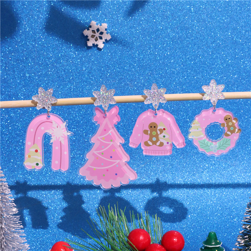 Wholesale  Christmas Pink Christmas Sweater Snowflake Earrings