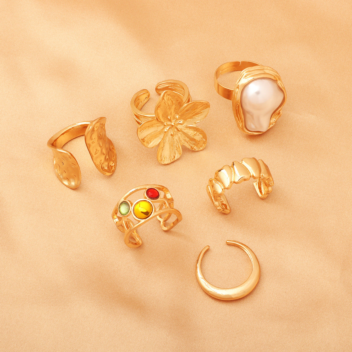 Wholesale  Pearl Ring Set  Exaggerated Open Ring Flower Rings