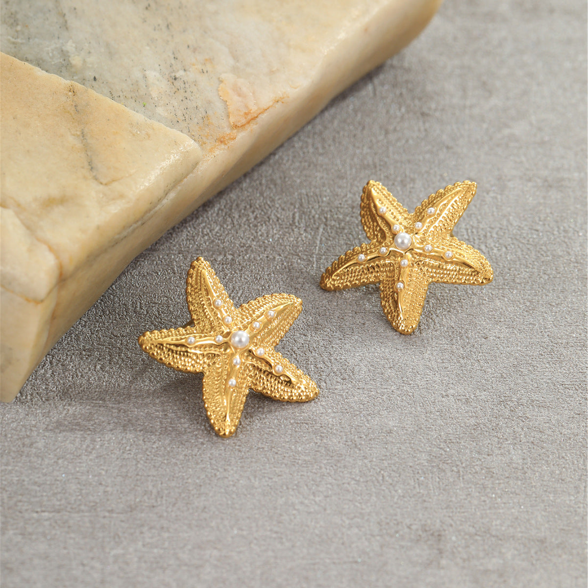 Wholesale Summer Ocean Resort Style Starfish Texture Stainless Steel Earrings