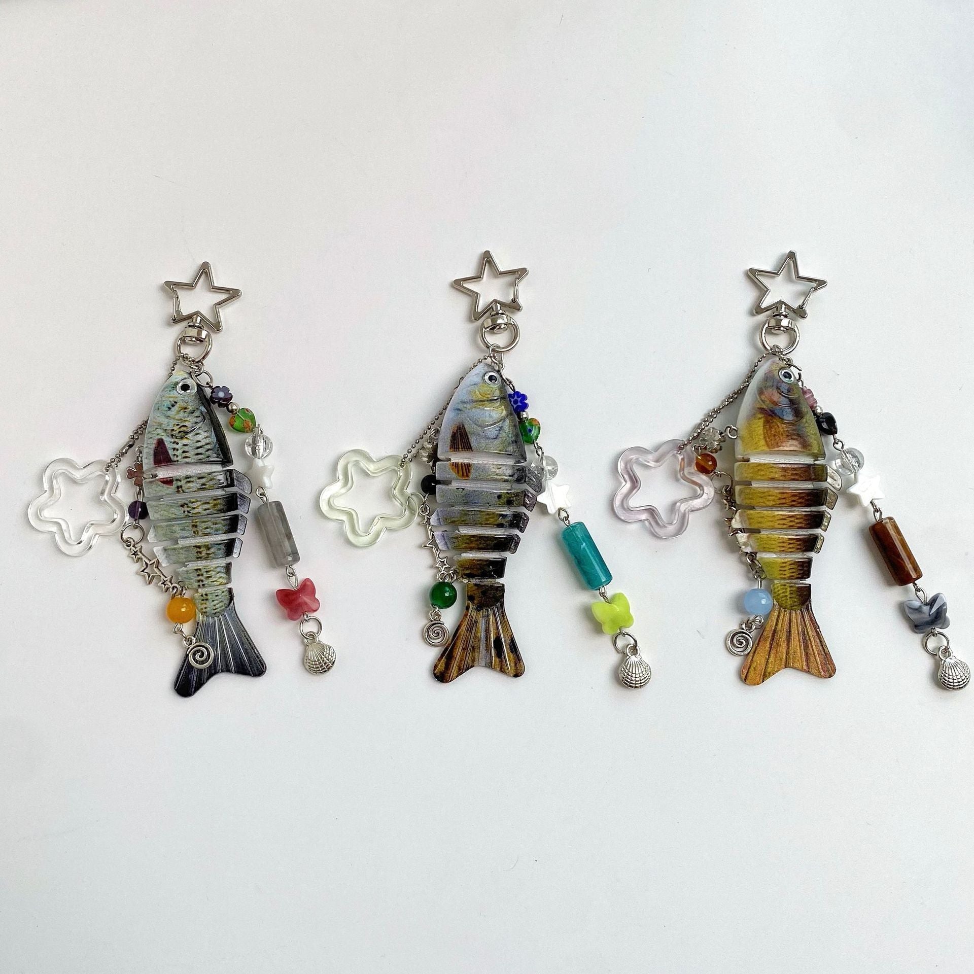 Wholesale 5pcs marine small fish multi-section fish keychains