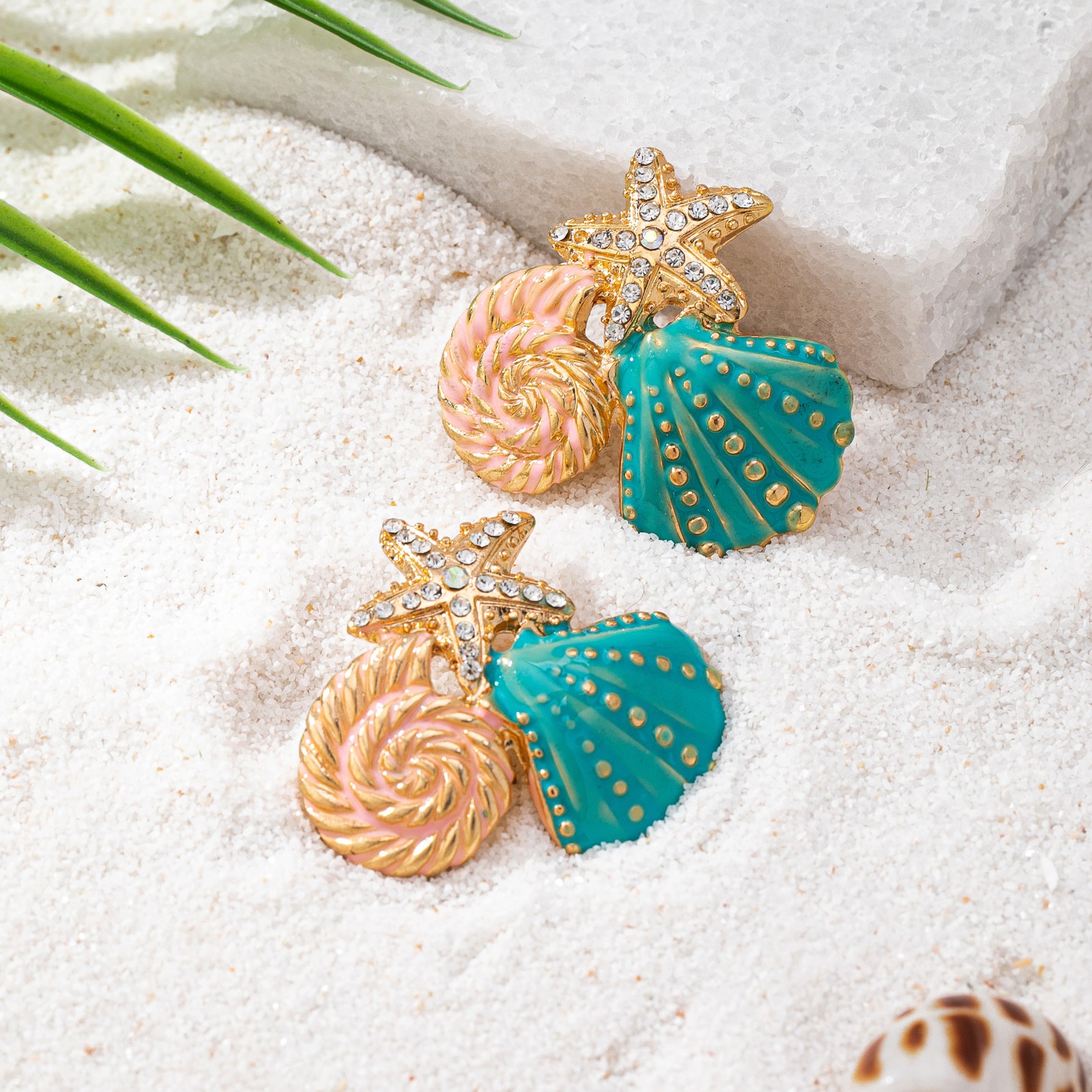 Wholesale Alloy Ocean Starfish Shell Earrings For Women Beach Vacation Jewelry Accessory