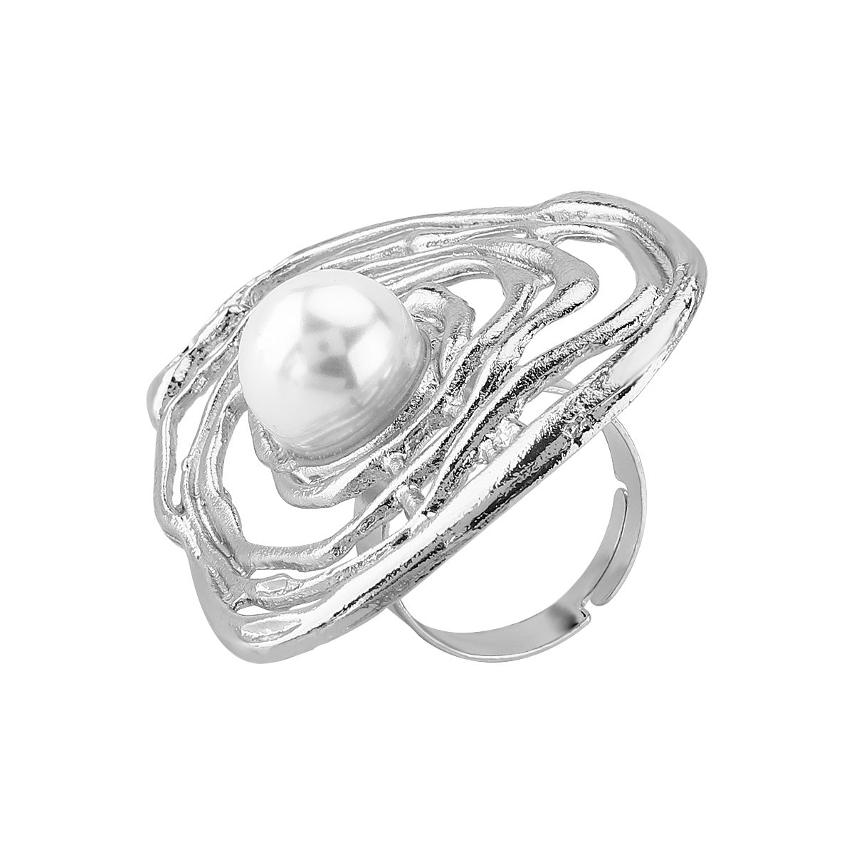 Wholesale exaggerated metal style design imitation pearl ring open mouth ring
