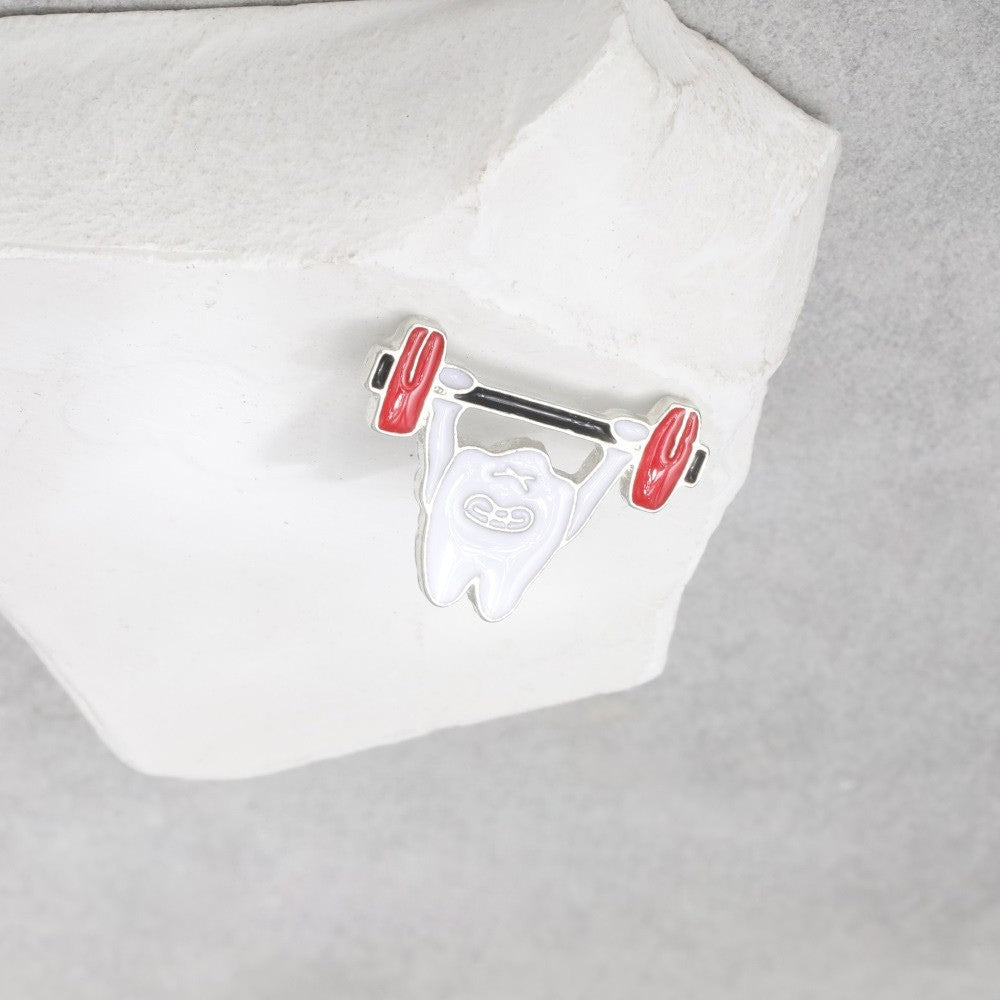 Wholesale Cartoon Weightlifting Fitness Teeth Shape Alloy Oil Drop Brooch