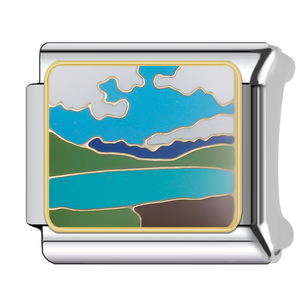 Wholesale Italian Charm Bracelet 9mm DIY Splicing Stainless Steel Holiday Tourism Landmark Composable Bracelet