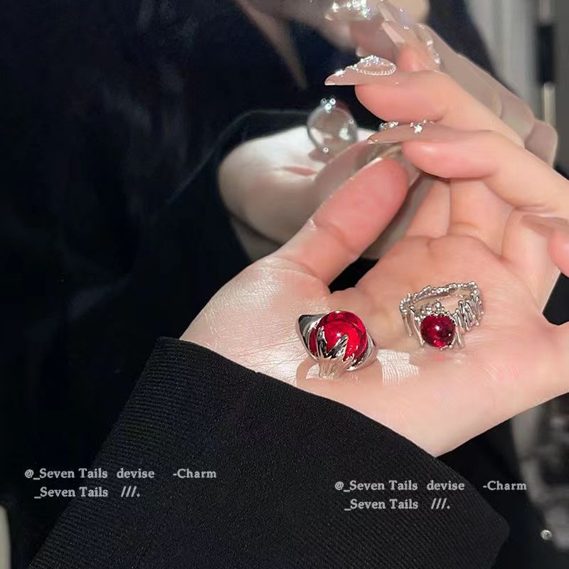 Wholesale Trendy Geometric Red Stone Open Ring For Women Alloy Fashion Accessory Everyday Wear