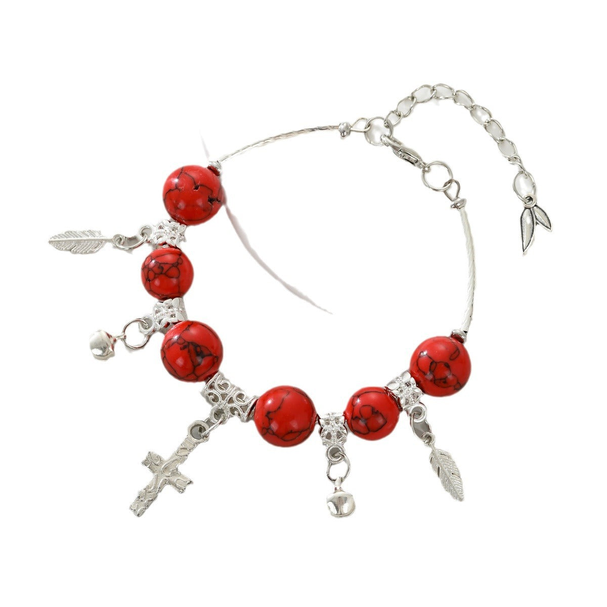 Wholesale Natural turquoise malachite cross bell bracelet