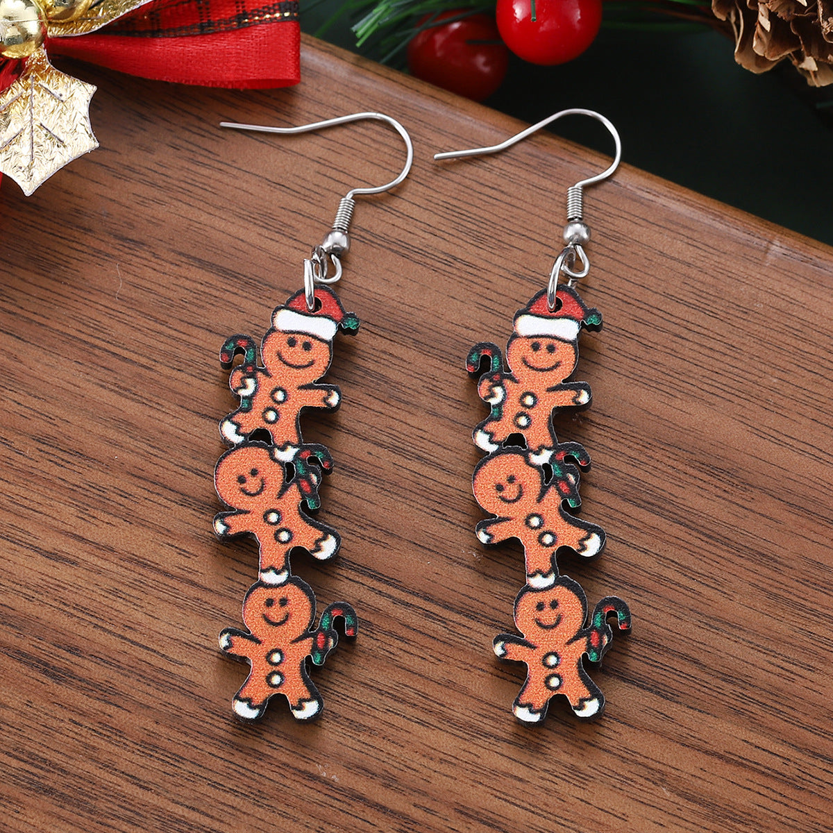 Wholesale Christmas cute Christmas hat gingerbread man pendant earrings