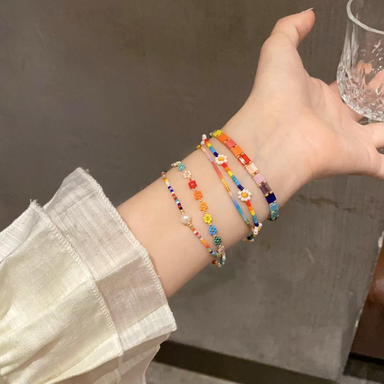Wholesale Chic Rainbow Color Handmade Glass Beaded Bracelet For Women Fashion Jewelry Accessory Anniversary Gift And Resale