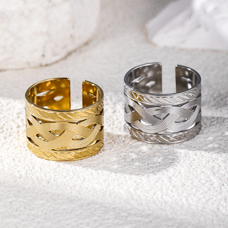 Wholesale Stainless Steel  Retro Pure Metal Braided Oil  Ring