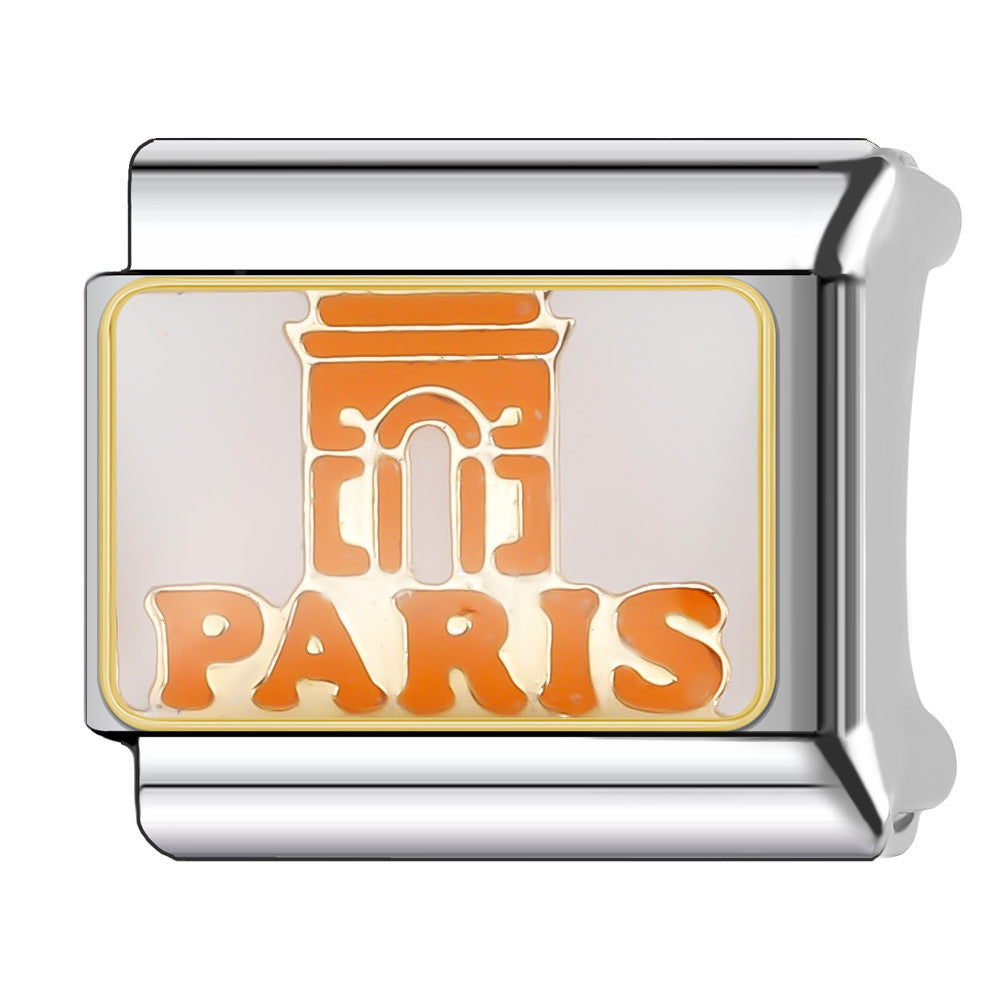 Wholesale Italian Charm Bracelet 9mm DIY Splicing National Tourism Scenic Logo Stainless Steel Composable Bracelet