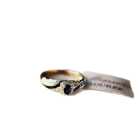 Wholesale 18K Gold Plated Alloy Ring with Blue Sapphire and Zircon for Women