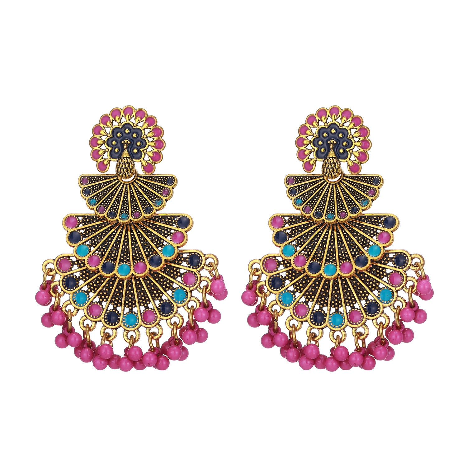 Wholesale Indian Style Peacock Tassel Earrings Colorful Bohemian Beaded Ethnic Fashion Jewelry Accessory Gift
