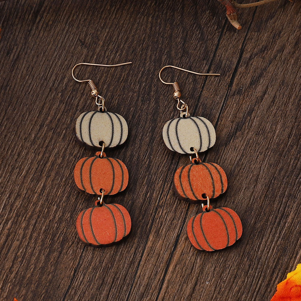 Wholesale Thanksgiving Three-Color Pumpkin Triptych Pendant Earrings