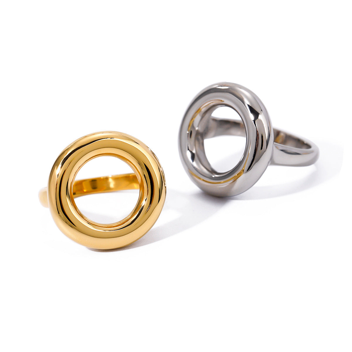 Wholesale 18k gold stainless steel round hollow ring