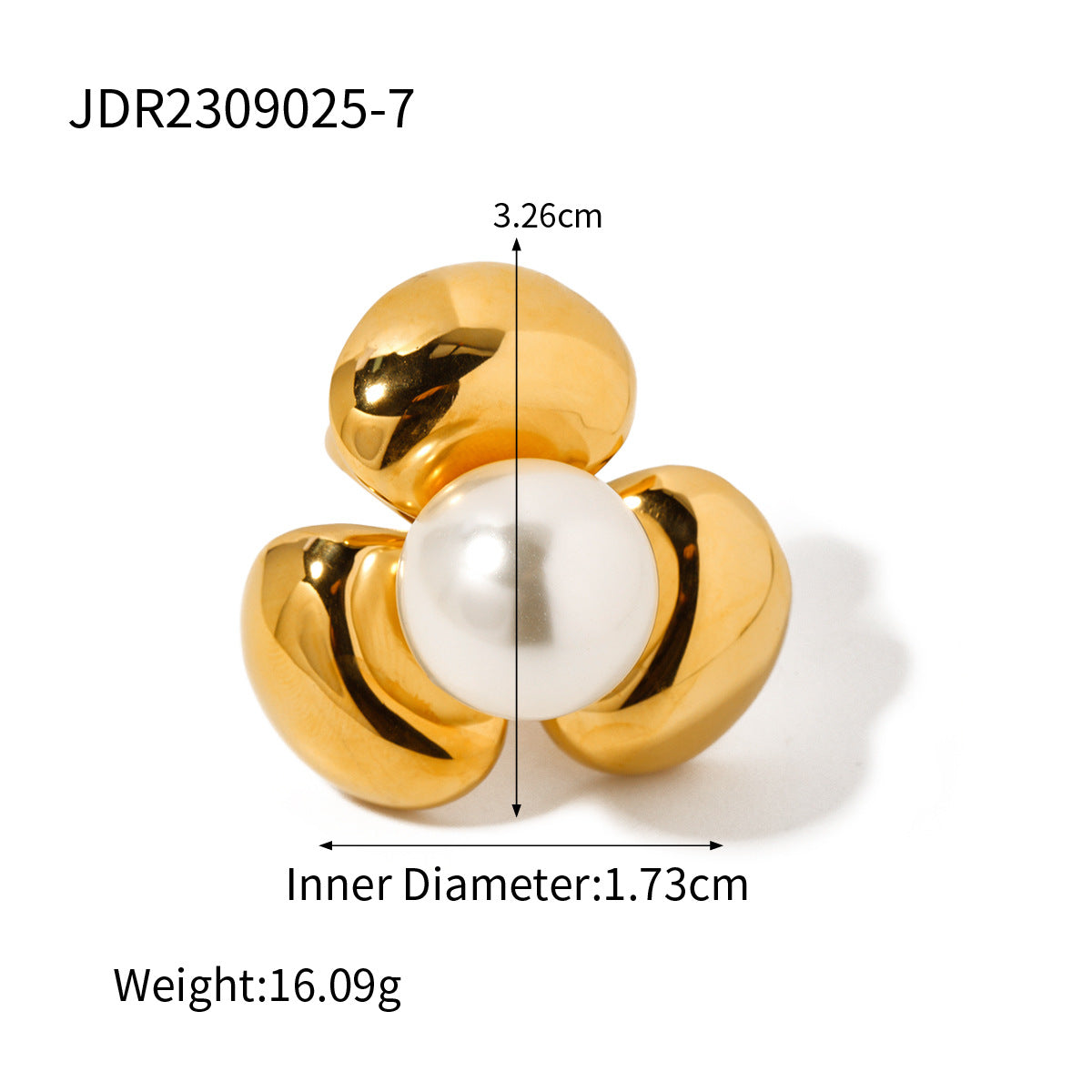 Wholesale  Stainless Steel Flower Pearl Ring Exaggerated High Sense Ring