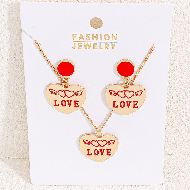 Wholesale Gold Heart Earrings Necklace Set