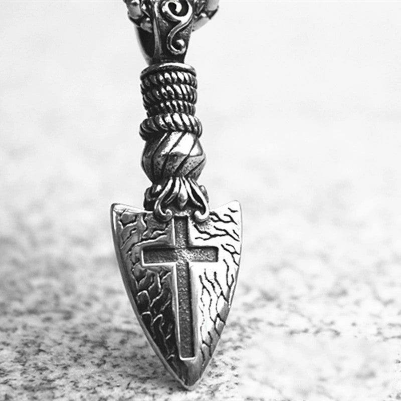 Wholesale Men's Hip Hop Arrow Shield Cross Pendant Retro Necklaces