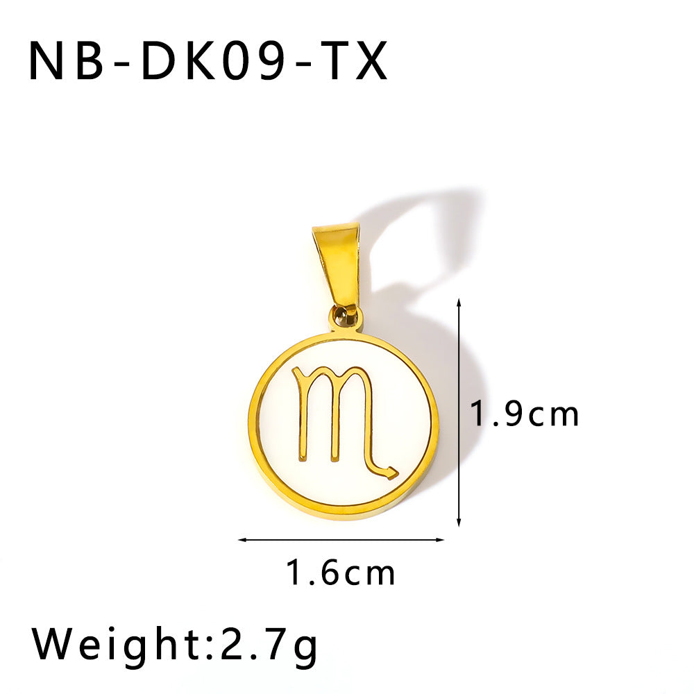 Wholesale  twelve constellation pendant inlaid natural white seashells stainless steel necklace