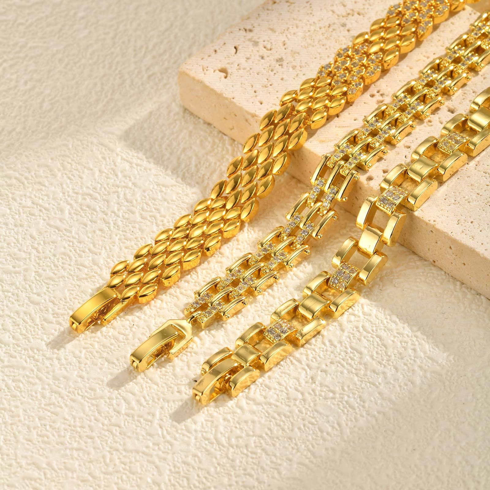 Wholesale Trendy Women S Copper Zircon Bracelet Watch Chain Design Gold Electroplated Everyday Fashion Jewelry Accessory
