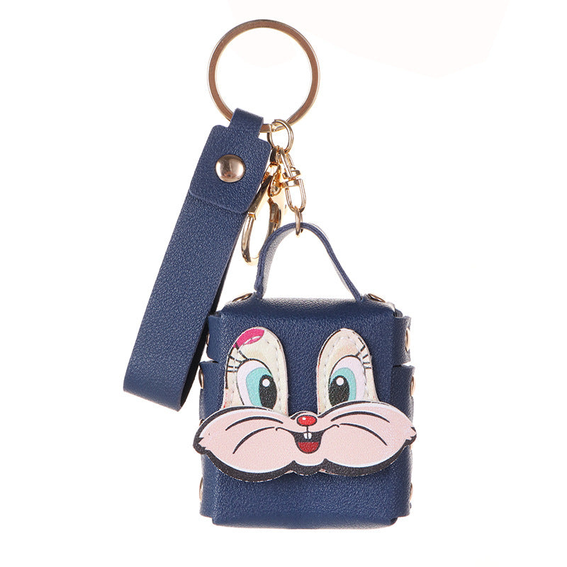 Wholesale Korean Style Leather Rabbit Keychain Pouch Bag For Bluetooth Earbuds Car Key Accessory Chic Gift