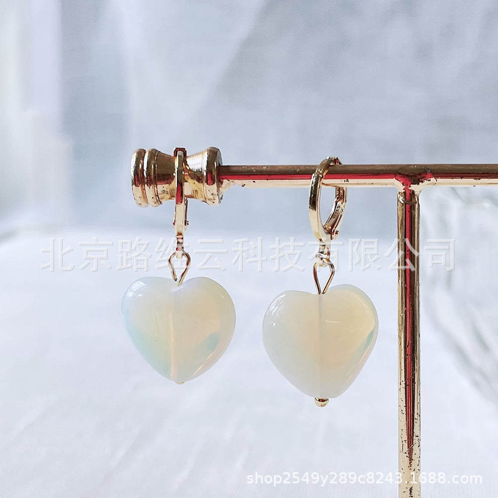 Wholesale 14K gold-wrapped lovely  red agate Crystal semi-precious stone peach heart-shaped earring