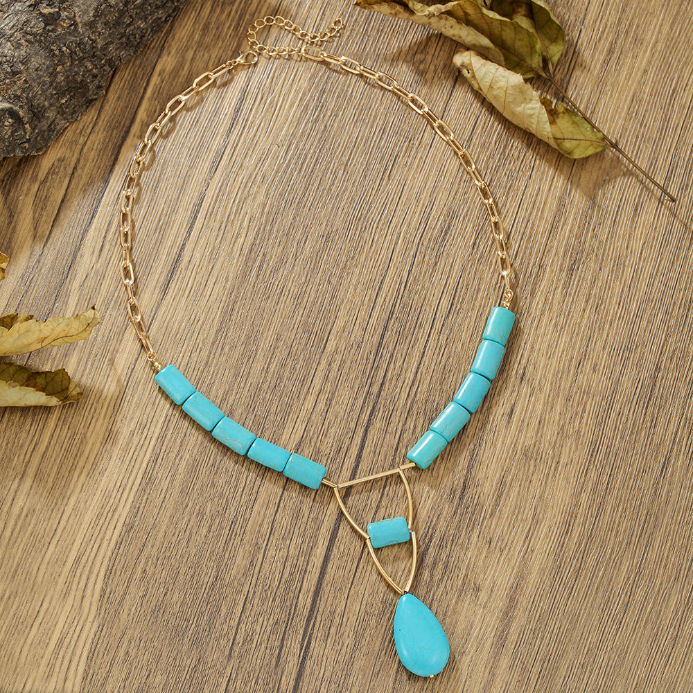 Wholesale Handmade Bohemian Turquoise Necklace with Butterfly Pearl Heart Pendant,  Fashion Jewelry Accessory