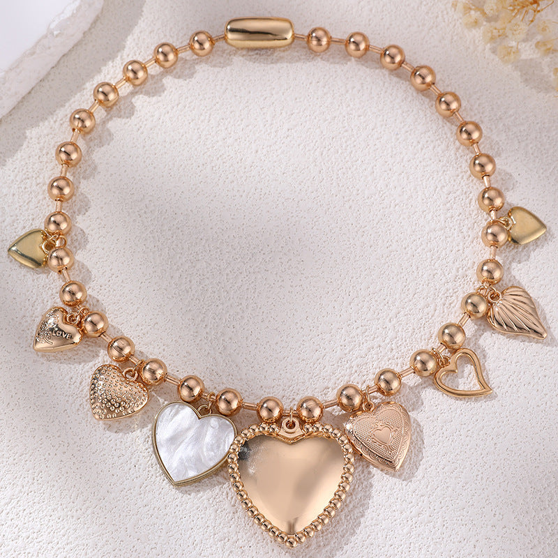 Wholesale multi-layer pearl beaded heart necklace