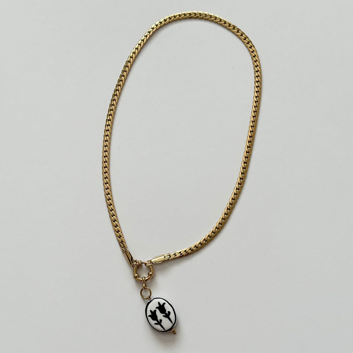 Wholesale Flower Ceramic Pendant Necklace Stainless Steel Sweater Chain