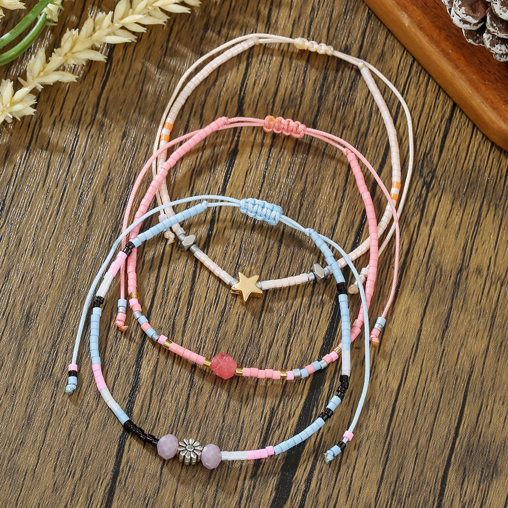 Wholesale Bohemian Beaded Bracelet Set,  Geometric Alloy Glass Beads,  Trendy Charm Bracelets for Women,  Jewelry Accessory