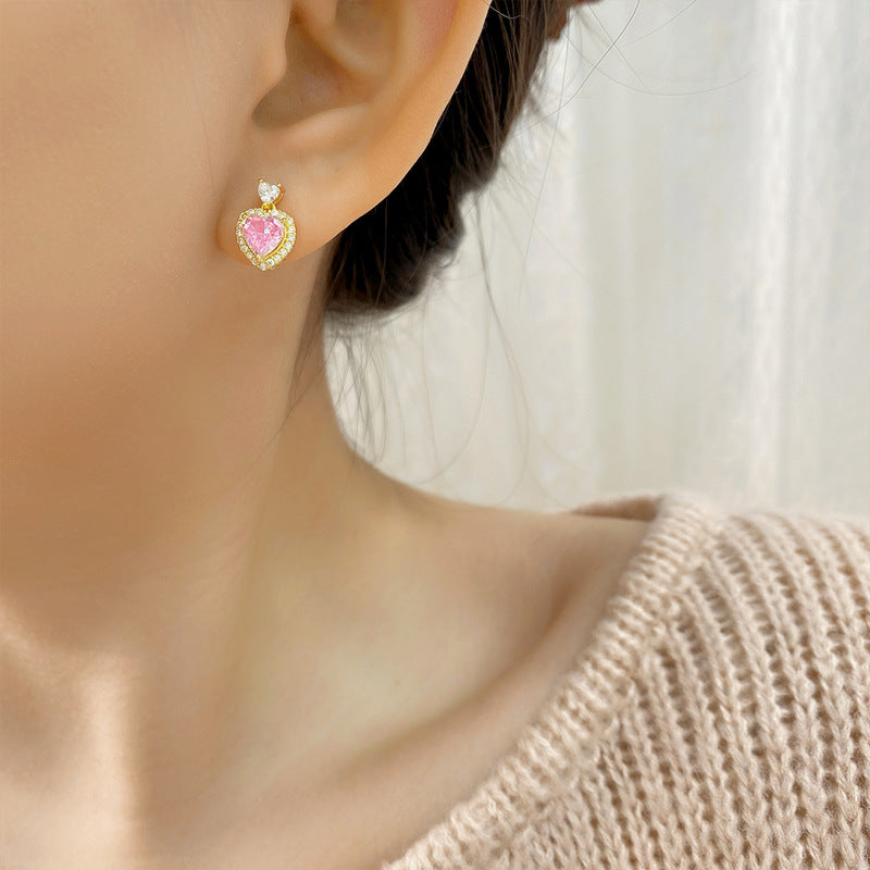 Wholesale Heartbeat Zircon Earrings Women's S925 Sterling Silver Luxury  Flower Stone Heart Shaped Earrings