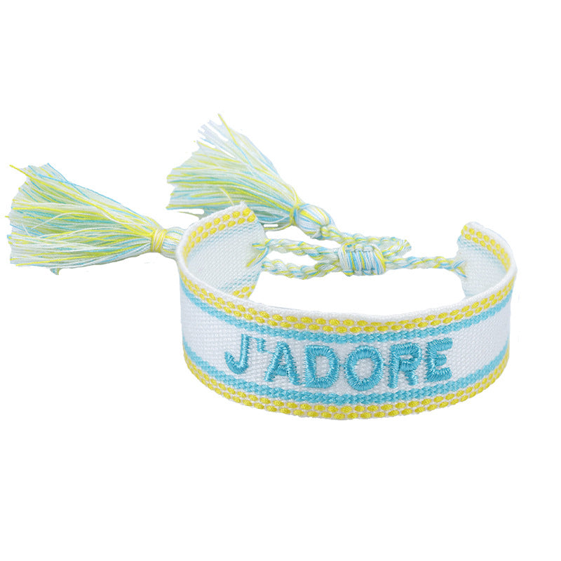 Wholesale Braided letter embroidered tassel bracelet