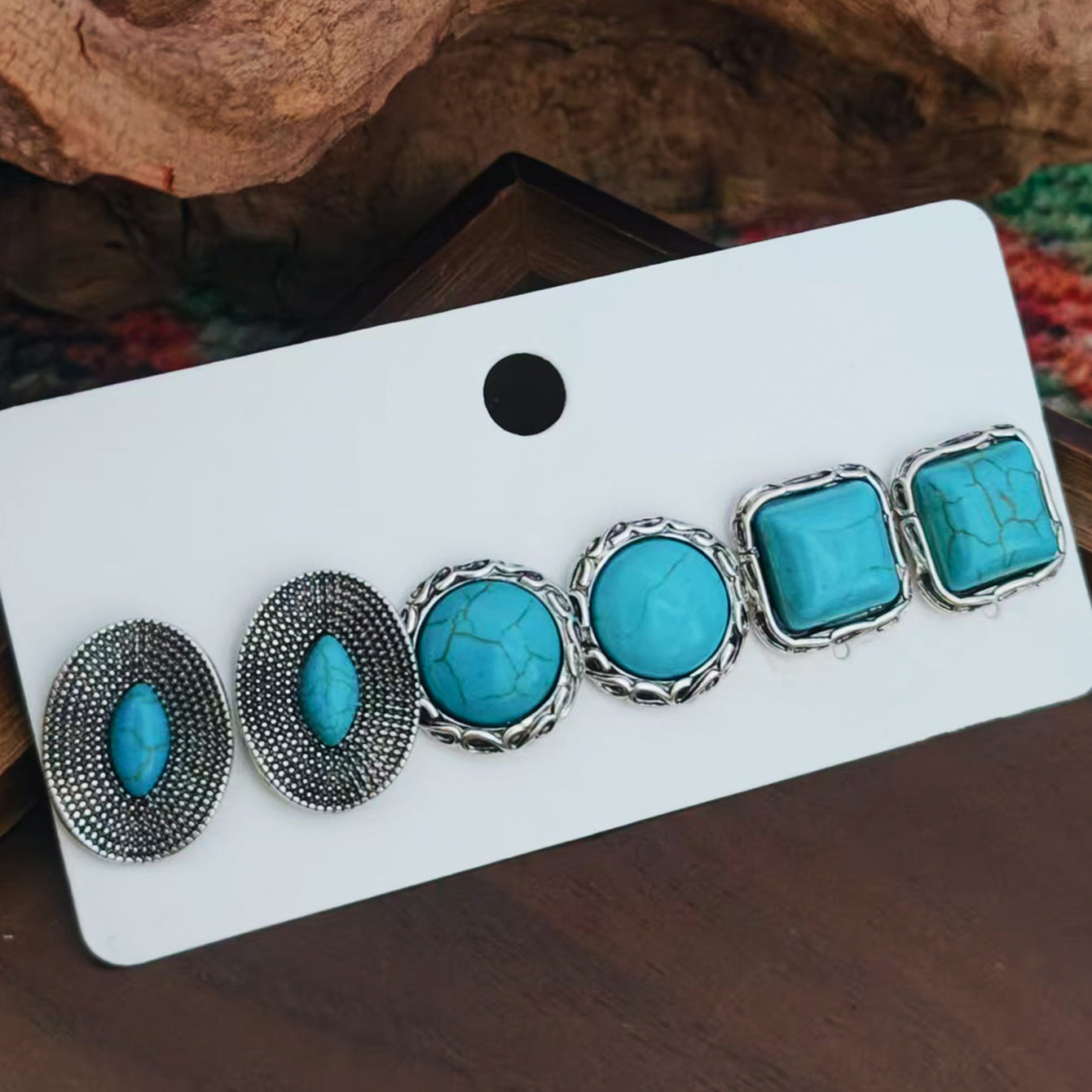 Wholesale Retro Ethnic Turquoise Geometric Earrings Set For Women Stylish Everyday Jewelry Accessory