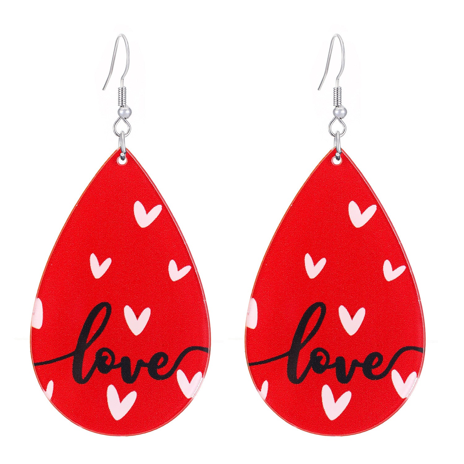 Wholesale teardrop shaped letters acrylic love heart Valentine's Day earrings