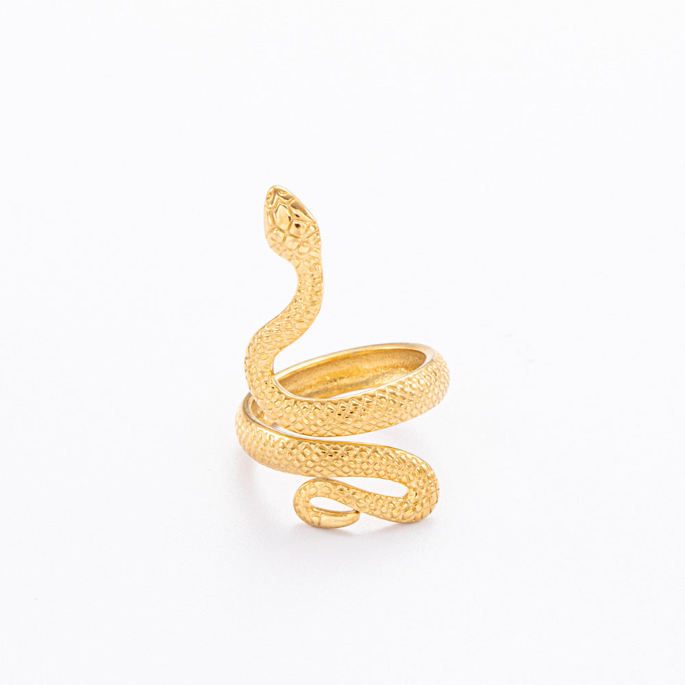 Wholesale Snake-shaped Stainless Steel Electroplated 18K Gold Movable Rings ACC-RS-YuHui004