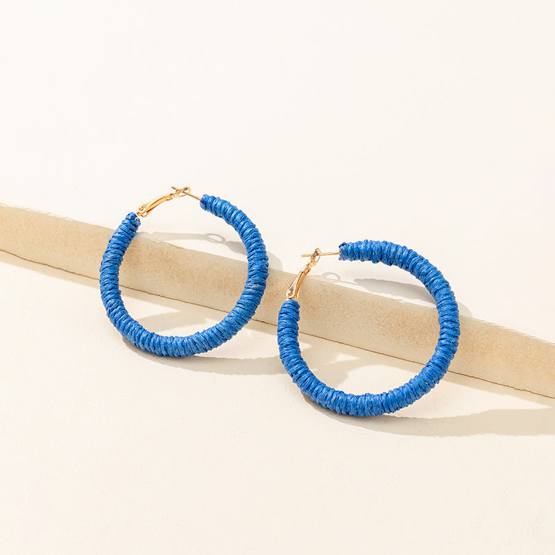 Wholesale 5pcs Bohemian Resort Style Raffia Hoop Earrings