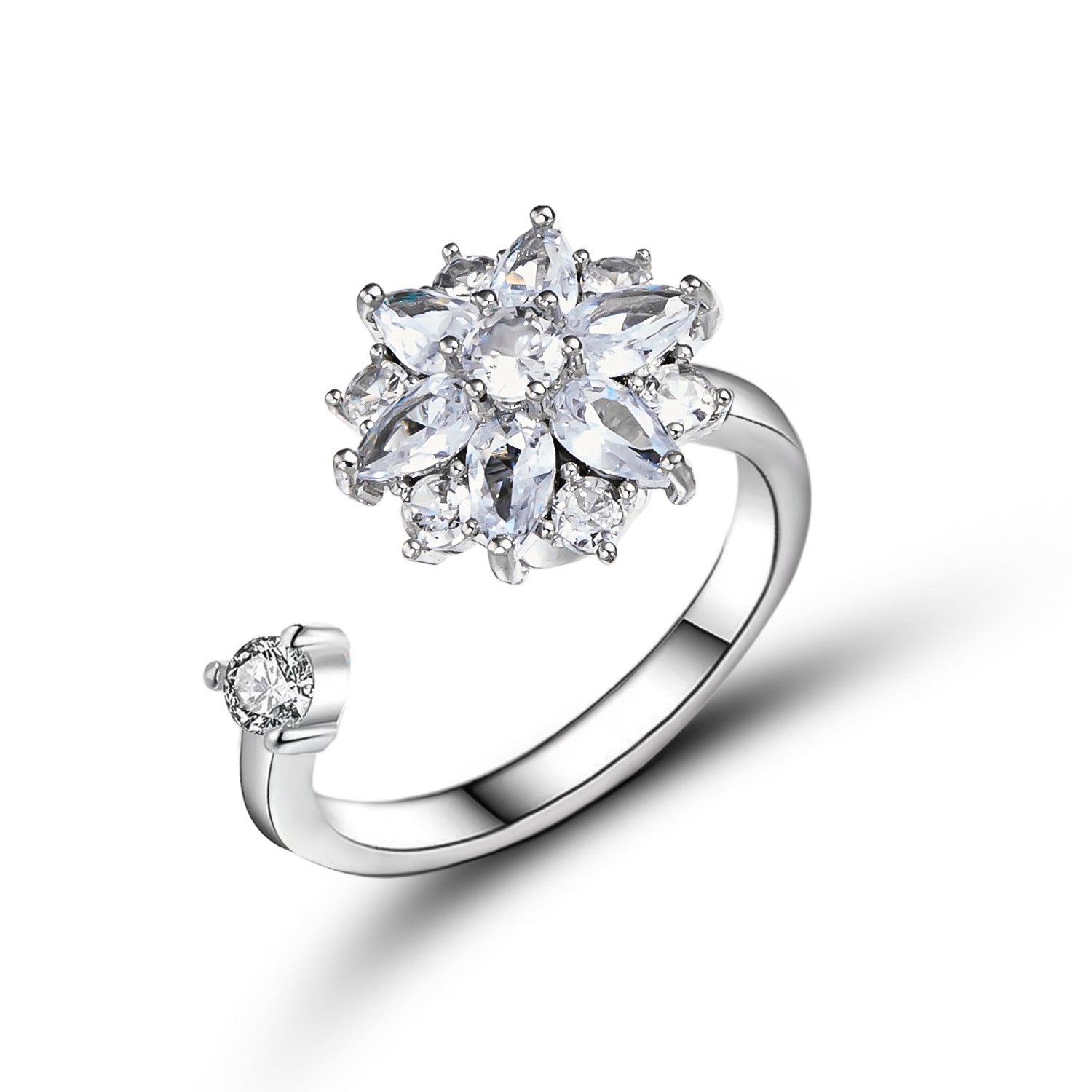 Wholesale decompression rotatable windmill flower inlaid zircon open adjustable ring