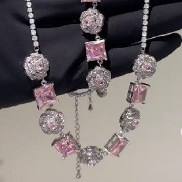 Wholesale Light Luxury Pink Square Zircon Flower Bracelet
