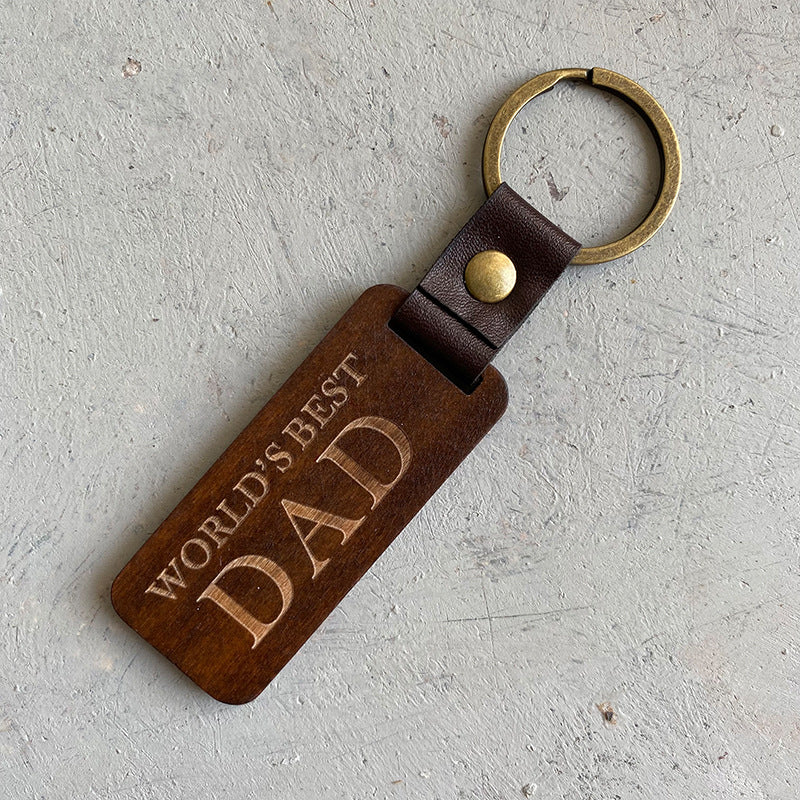 Wholesale MOM Mother's Day Gift DAD American Flag Vintage Wood Leather Keychain ACC-KC-HY015
