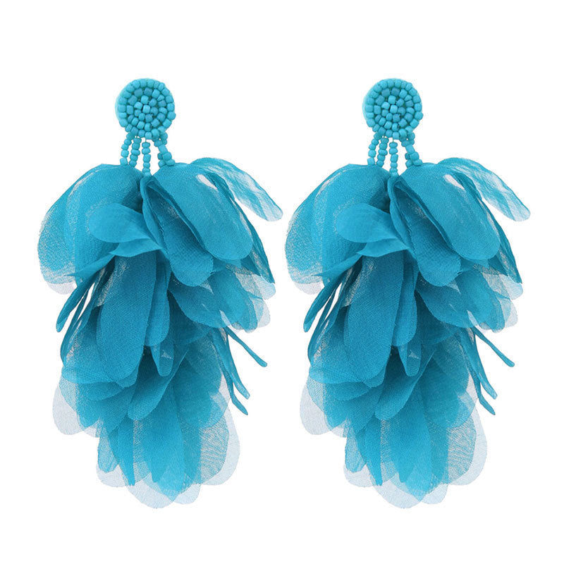 Wholesale  handmade fabric flower tassel earrings