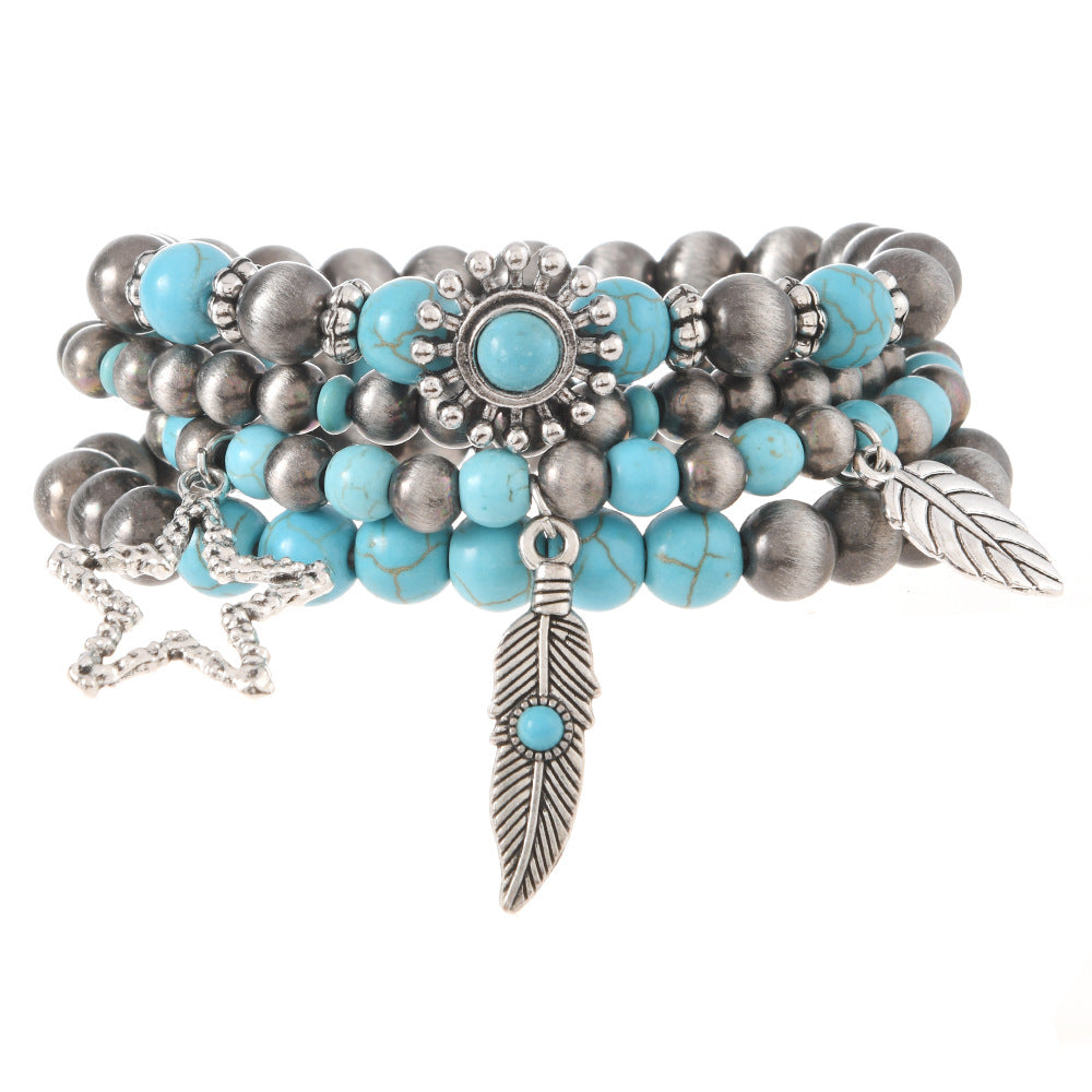 Wholesale Multi-Alloy Beaded Bracelets Turquoise Bracelets for Men and Women Retro Multi-Layer Hand Jewelry