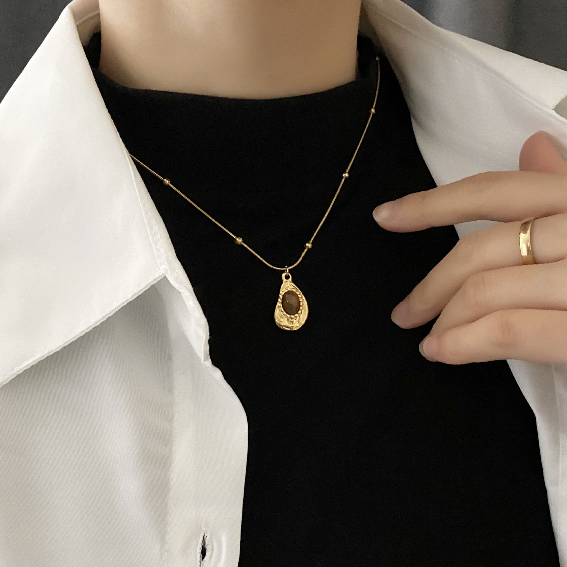 Wholesale Titanium Steel  Tiger Eye Pendant Accessories Necklace