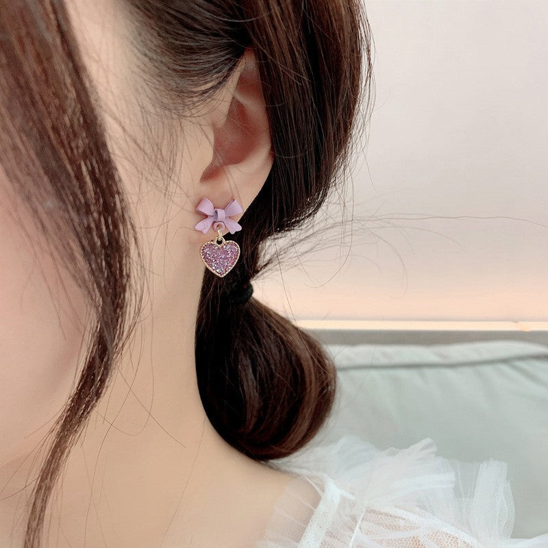 Wholesale s925 silver needle  purple lovely stud  bow earrings