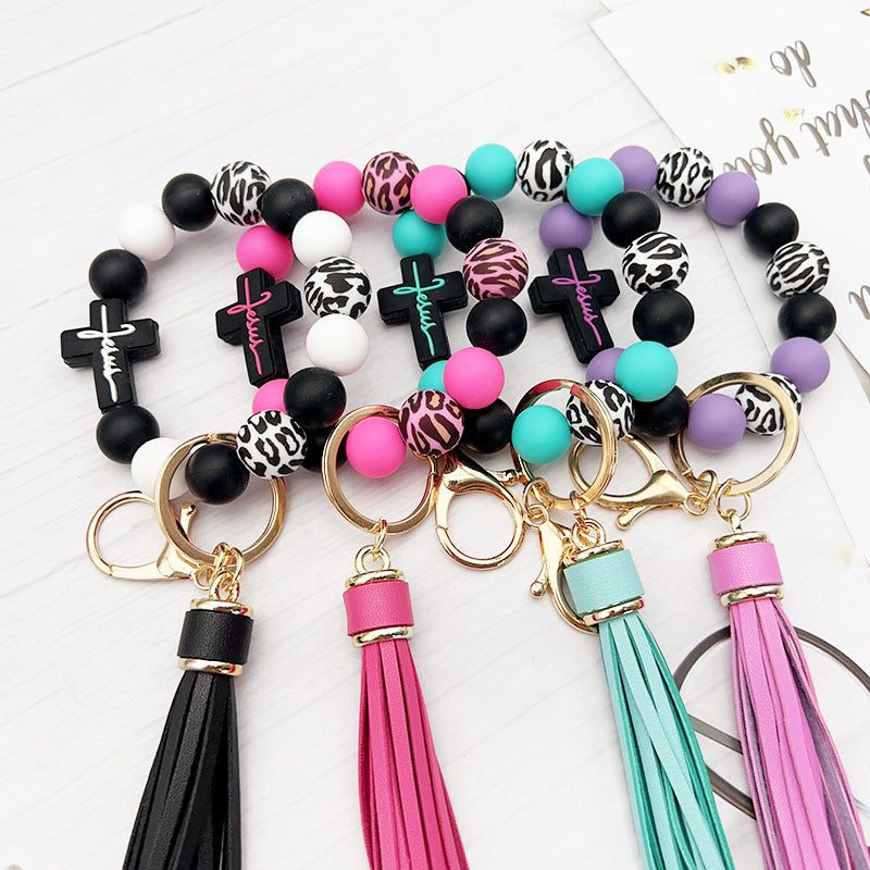 Wholesale Cross Silicone Beaded Bracelet Keychain ACC-KC-JiuYa012