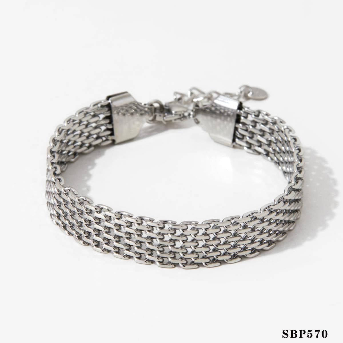 Wholesale  Stainless Steel Exquisite Diamond Wide Strap Mesh Chain Love Bracelet