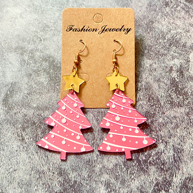Wholesale Fashion Acrylic Christmas Tree Earrings Snowflake Leaf Design Party Jewelry Accessory Boutique Resale